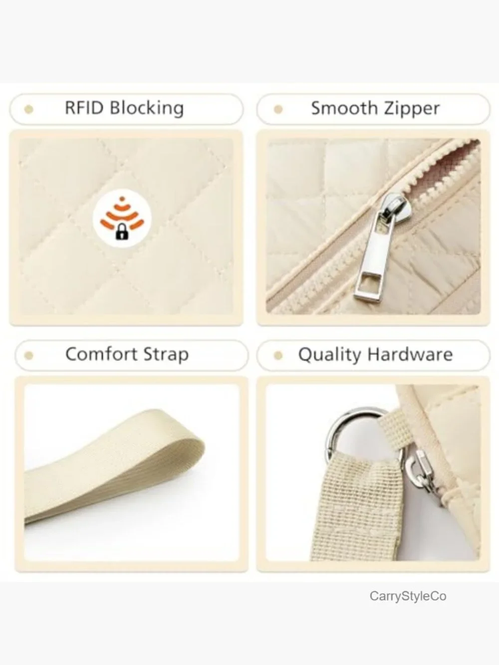 Quilted Nylon Wristlet Wallet RFID 3-Zipper Clutch Card Phone Organizer